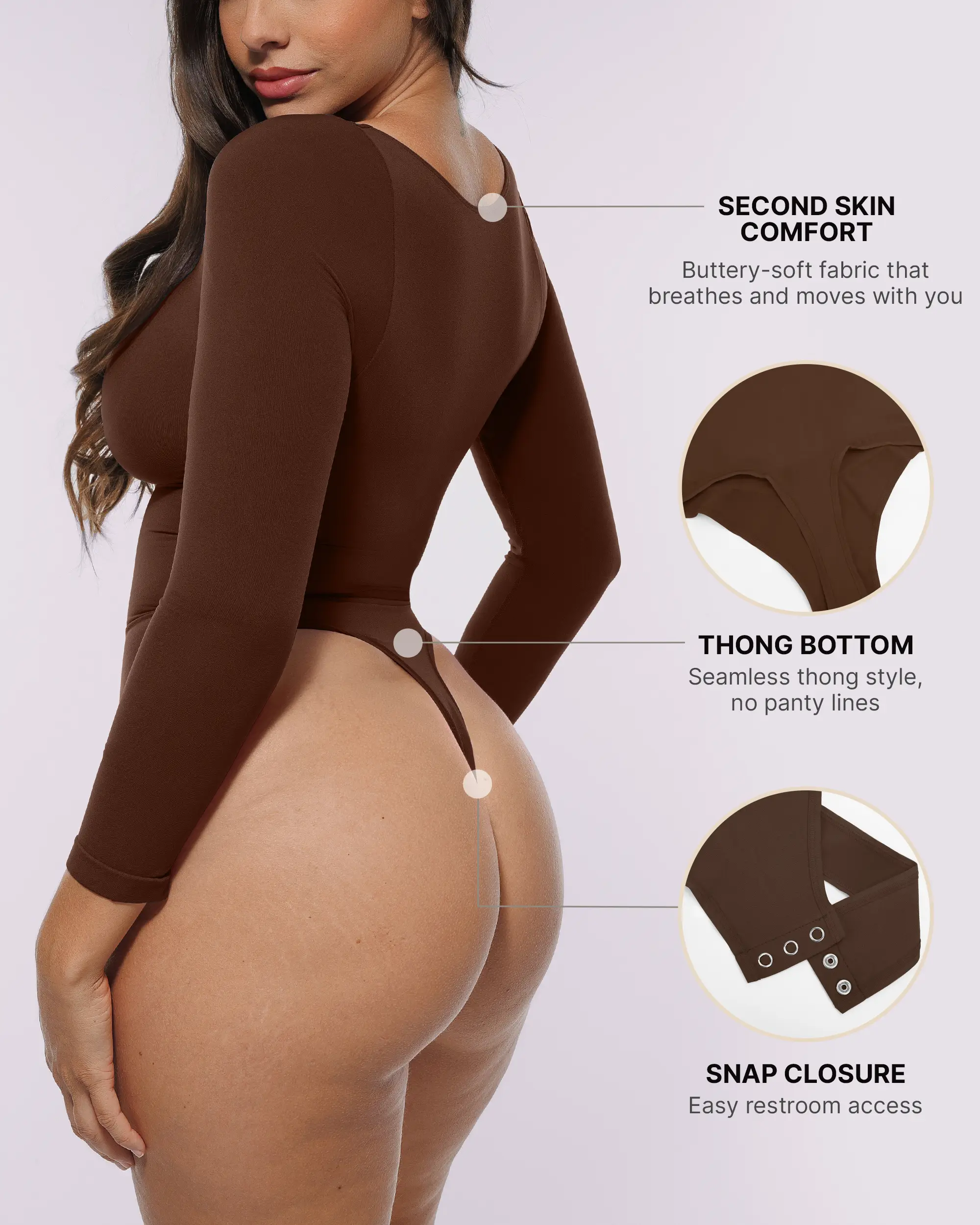 Bare Essentials™ Skin Flow Long Sleeve Zipper Front Thong Bodysuit - Image 2
