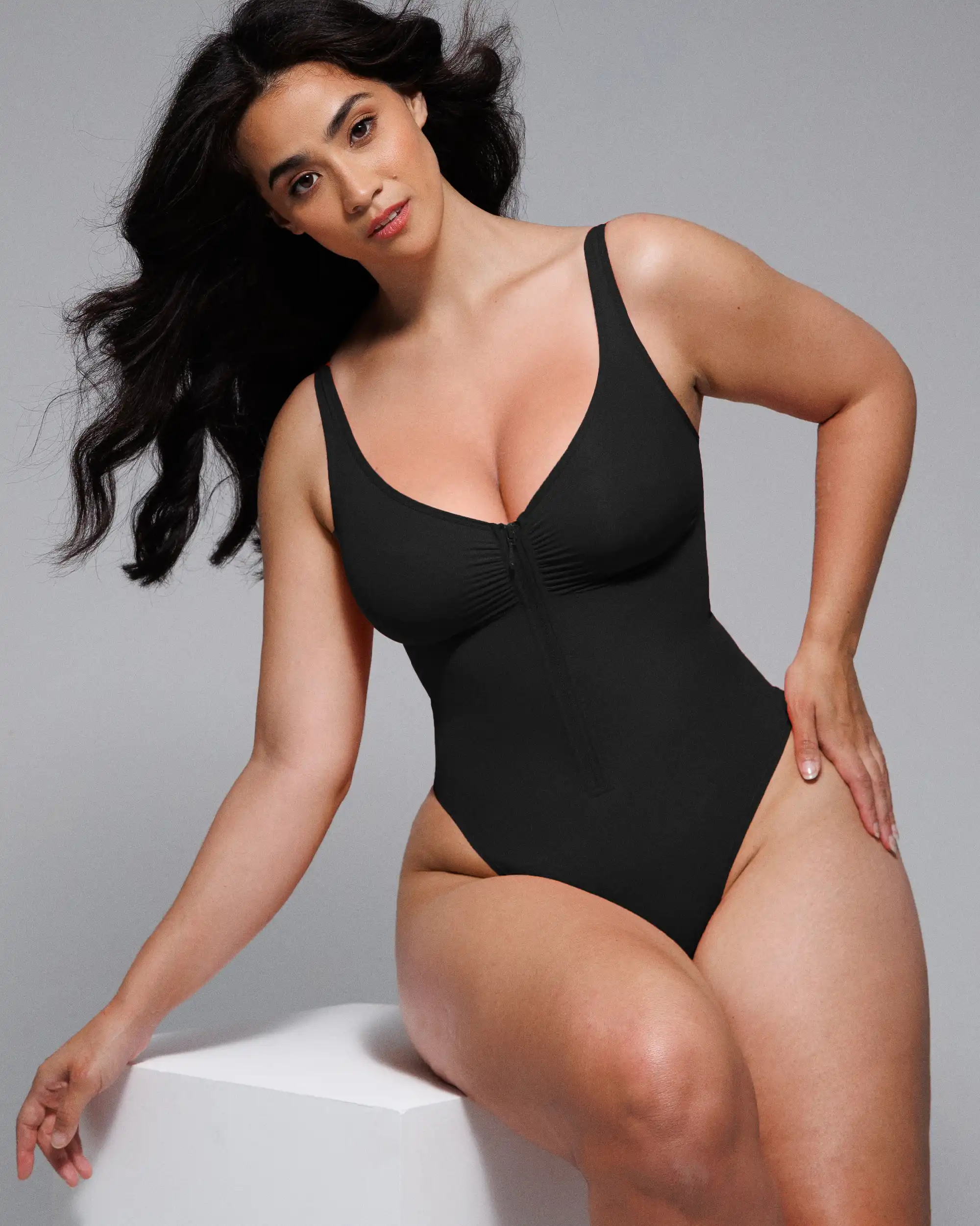 Bare Essentials™ Skin Flow Zipper Front Thong Bodysuit - Image 24