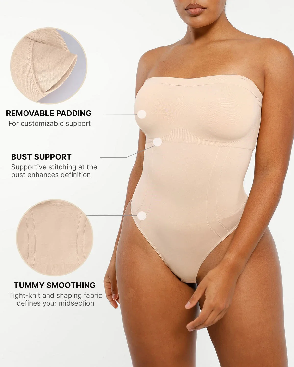 Bare Essentials™ Skin Flow Strapless Sculpt Thong Bodysuit - Image 7